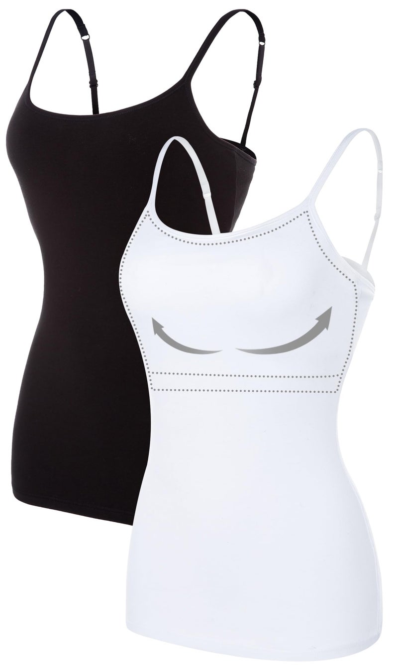 ATTRACO Womens Cami Tank Tops Basic Cotton Tank Shirts Camisole White Black 2XL - Image 1